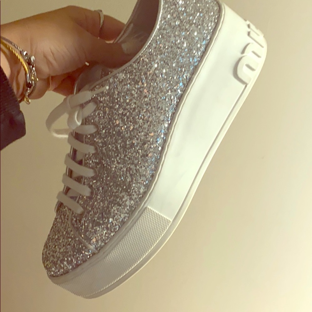 Miu Miu Glitter Low Top Platform Sneakers
